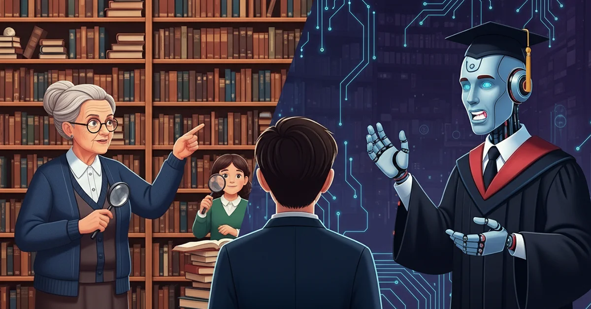 Ilustracja zmiany paradygmatu wyszukiwania – tradycyjne Google Search vs. Gemini